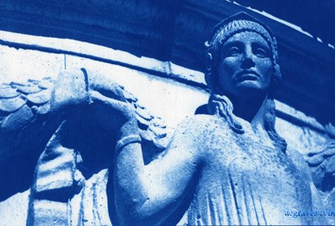 cyanotype print by A.E. Graves of Palace of Fine Arts, San Francisco, California